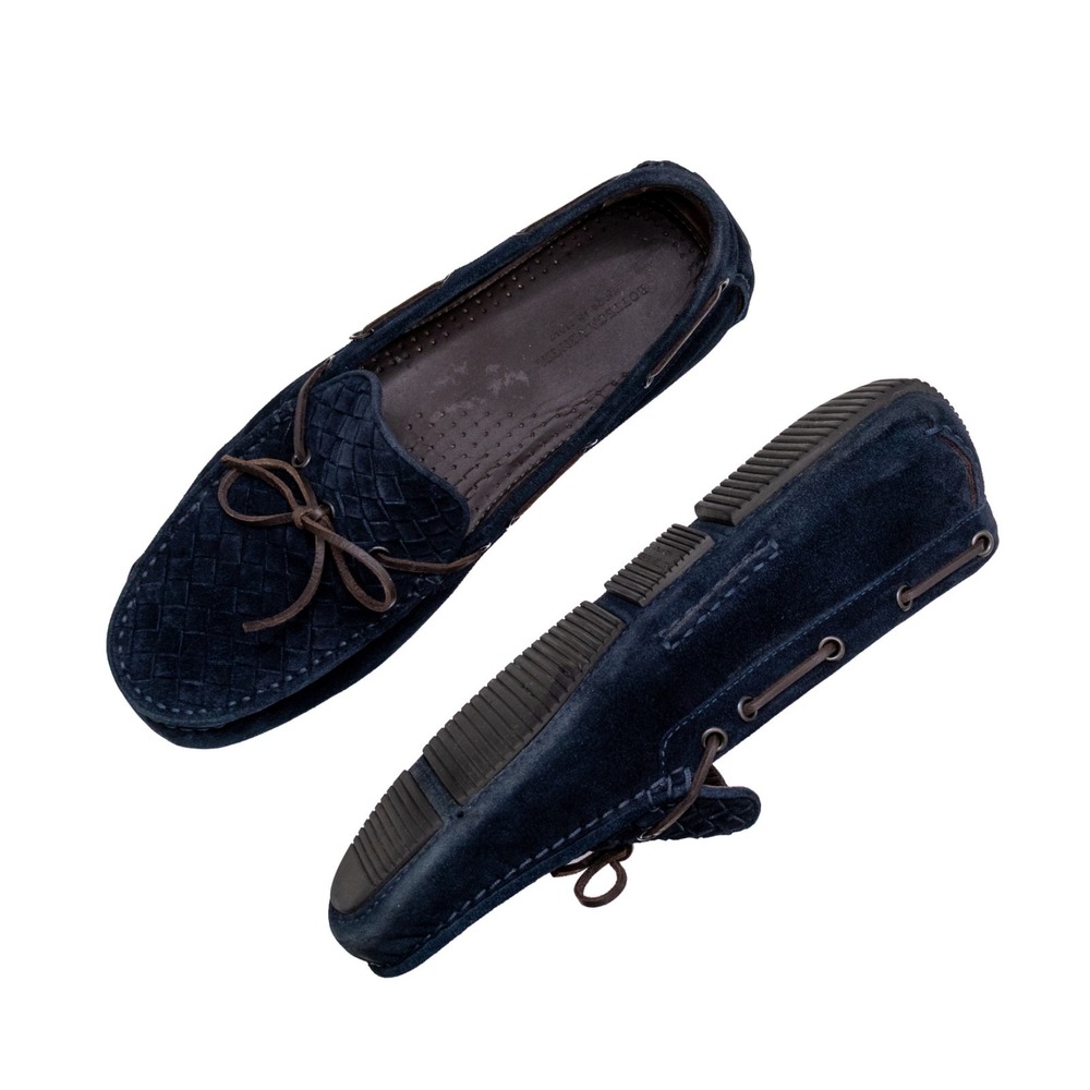 Bottega Veneta Intrecciato Suede‎ Driving Loafers Navy Blue Mens US 7